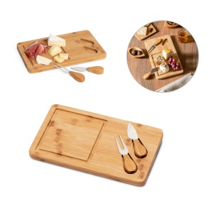 HI WOODS. Bamboo cheese board with 2 bamboo and stainless steel accessories