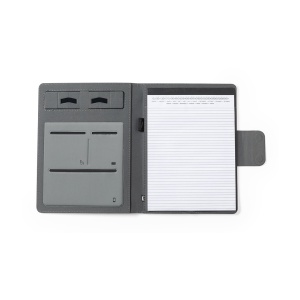 MAK Harbur - Multifunction Folder Polyester 300D RPET Wireless Charger 10W. Power Bank 5000 mAh. USB Output. Micro USB Input. 20 Sheets Notepad