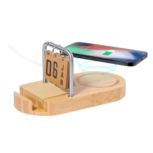MAK Sainford - Multifunction Charger Bamboo/ Metal Wireless 15W. 50 Sticky Notes 4,5 x 4,5 cm. USB Output. Type C Output and Input - Img 4