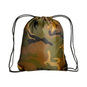ON™ 210T polyester camouflage backpack with drawstring closure and reinforced corners