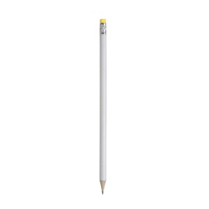 ON™ White wooden pencil with graphite lead, cylindrical cross-section and coloured rubber