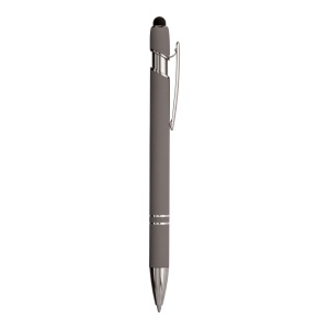 ON™ Rubberized aluminium snap pen with touch screen eraser and metal clip