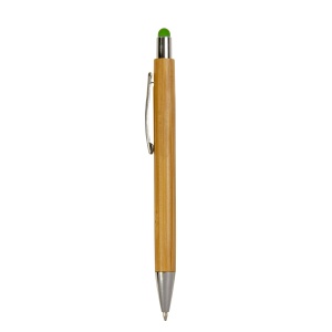 ON™ Bamboo barrel push ball pen with colored touch point and chrome tip