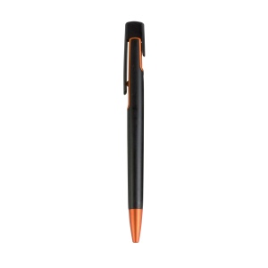 ON™ Plastic snap pen with black barrel and metallic tip and detail