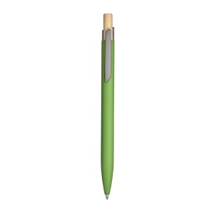ON™ Rubberized recycled aluminum snap pen. Burnished details , bamboo button