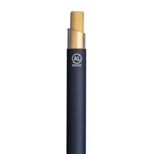 ON™ Rubberized recycled aluminum snap pen. Burnished details , bamboo button