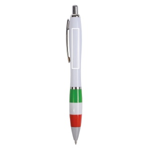 ON™ ABS plastic snap pen with white barrel, Italian flag-coloured grip and metal clip