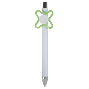 ON™ White plastic snap pen with coloured spinner. Centre of the spinner to be customised