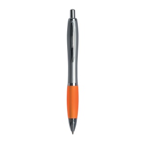 ON™ Plastic snap pen with silver barrel, rubberised coloured grip and metal clip, jumbo refill