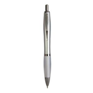 ON™ Plastic snap pen with silver barrel, rubberised coloured grip and metal clip, jumbo refill