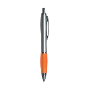 ON™ Plastic snap pen with silver barrel, rubberised coloured grip and metal clip, jumbo refill