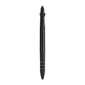 ON™ Plastic snap pen with 3 refills in blue, black and red, and touchscreen rubber tip