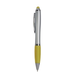ON™ Plastic twist pen with silver barrel, rubberised coloured grip