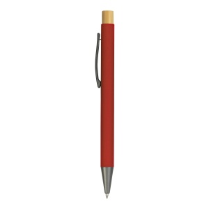 ON™ Rubberized metal snap pen with burnished details and bamboo button