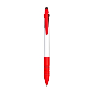 ON™ Plastic snap pen with 3 refills in blue, black and red, and touchscreen rubber tip