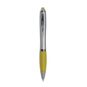 ON™ Plastic twist pen with silver barrel, rubberised coloured grip