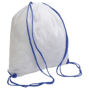 ON™ White 210T polyester backpack with drawstring closure, reinforced corners