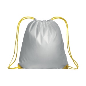ON™ White 210T polyester backpack with drawstring closure, reinforced corners