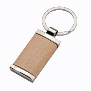 ON Ectangular metal keychain, with wooden front detail