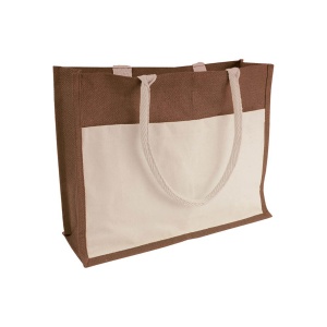 ON Geantă din iută cu interior din PVC, clin, mânere lungi și buzunar exterior