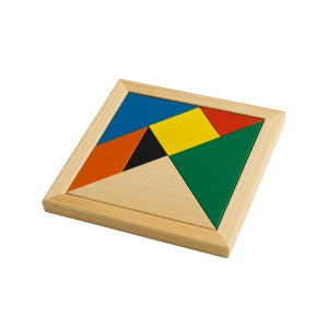 ON Joc tangram din lemn colorat, 7 piese, cu husă de bumbac