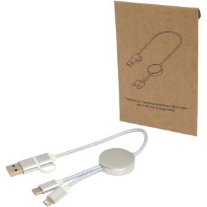 PF™ Alasia 5-in-1 recycled aluminium and plastic 30 cm data sync and 27W fast charge cable