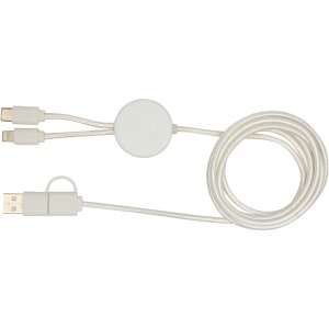PF™ Chechia 5-in-1 recycled plastic 150 cm data sync and 27W fast charge cable with bamboo details