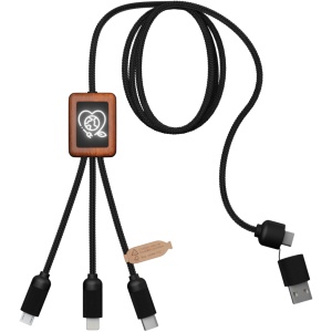 PF™ SCX.design C38 5-in-1 rPET light-up logo charging cable with squared wooden casing
