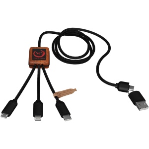PF™ SCX.design C38 cablu de încărcare 5-în-1 40W rPET cu logo iluminat și carcasă pătrată din lemn - Img 8