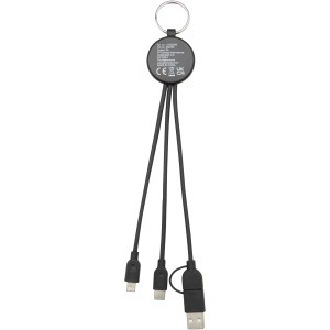 PF™ Tecta 6-in-1 recycled plastic/bamboo charging cable with keyring