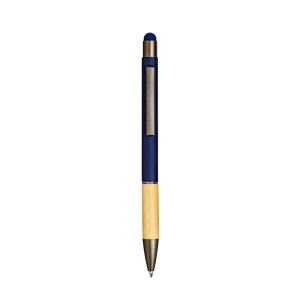 Push button aluminium ball pen with bamboo handle and color touch - Img 1