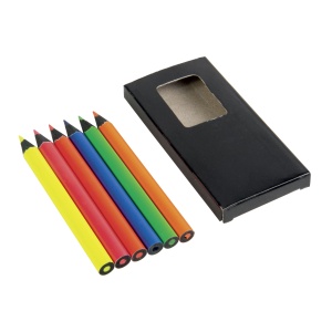 Set of 6 fluo coloured wooden pencils, round shape, in cardboard box - Img 3