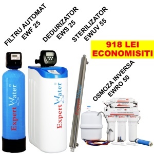 Pachet Complet Tratare Apă – Filtru EWF 25 + Dedurizator EWS 25 + Sterilizator EWUV 55 + Osmoză EWRO 50 | Ofertă Limitată