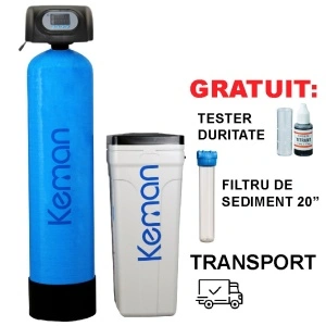 Dedurizator apa KEMAN, TKS 200 l, volumetric, ora de regenerare setabila, CADOU: Filtru sediment + Tester Duritate