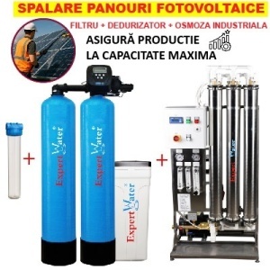 Pachet spălare fotovoltaice – Dedurizator duplex Clack 2×50 l + osmoză inversă EWRO 1000 l/h