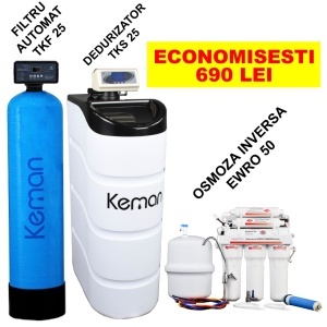 Pachet Tratare Apă – Filtru Automat TKF 25, Dedurizator TKS 25 și Osmoză Inversă EWRO 50 | Preț Promoțional