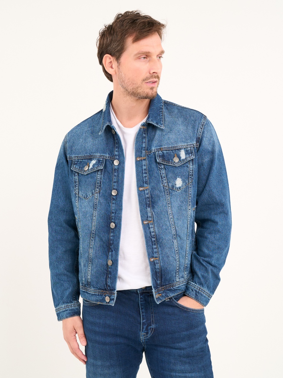 Lee Cooper - Jacheta barbat denim cu buzunare si aspect decolorat