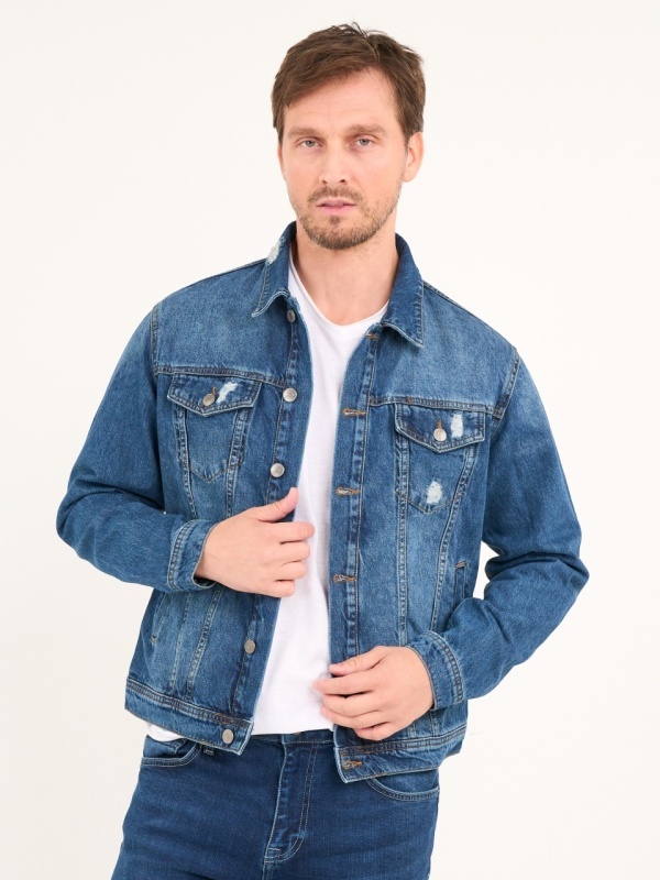 Lee Cooper - Jacheta barbat denim cu buzunare si aspect decolorat - Img 4