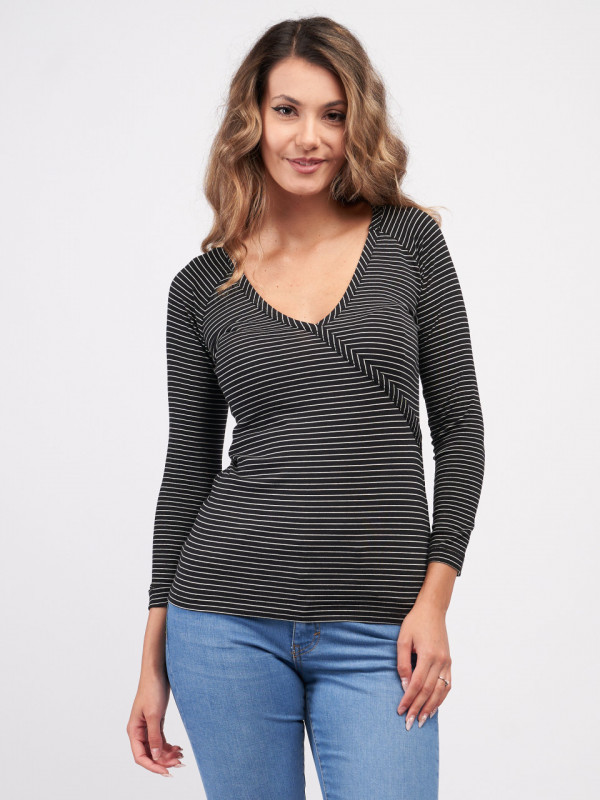 Timeout - Tricou dama cu maneca lunga cu model in dungi