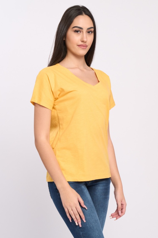 Timeout - Tricou dama de culoare uniforma cu decolteu in V - Img 5