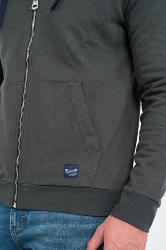 Lee Cooper - Hanorac barbat cu gluga si fermoar cu logo aplicat - Img 2