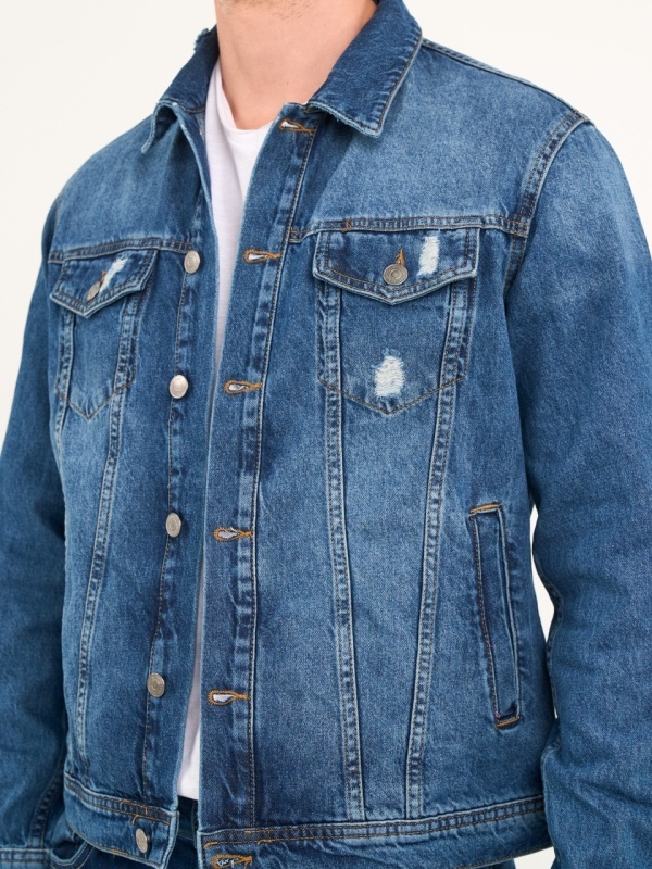 Lee Cooper - Jacheta barbat denim cu buzunare si aspect decolorat - Img 2
