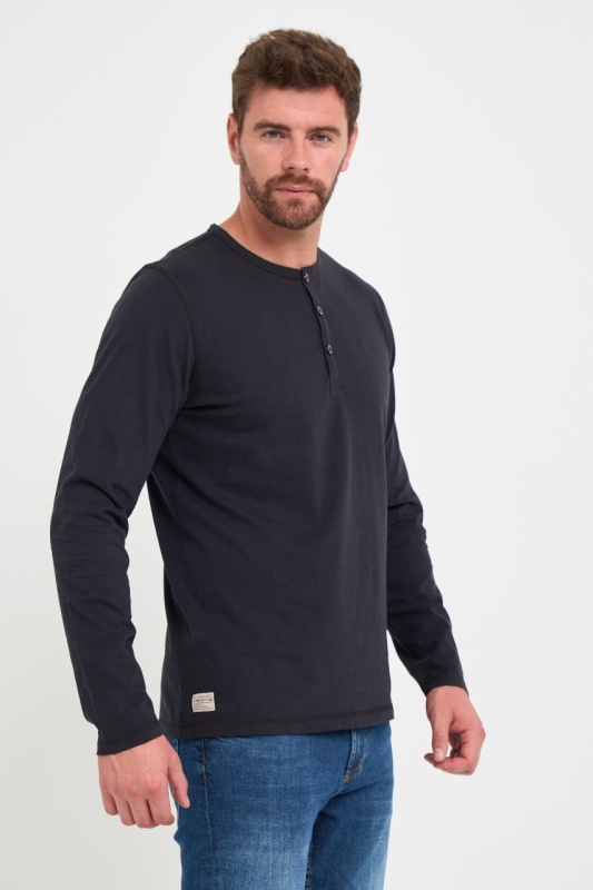 Timeout - Tricou barbat cu maneca lunga de culoare uniforma cu nasturi - Img 5