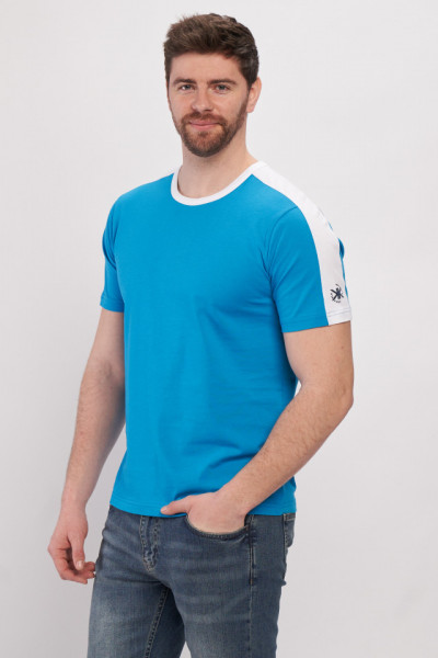 Kenvelo - Tricou de barbat din bumbac cu model si logo pe maneca