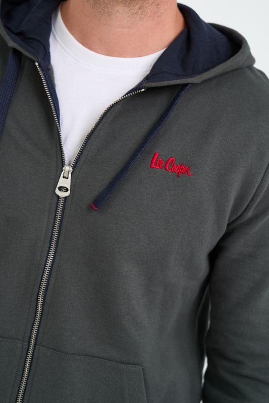 Lee Cooper - Hanorac barbat cu gluga si fermoar cu logo aplicat - Img 3
