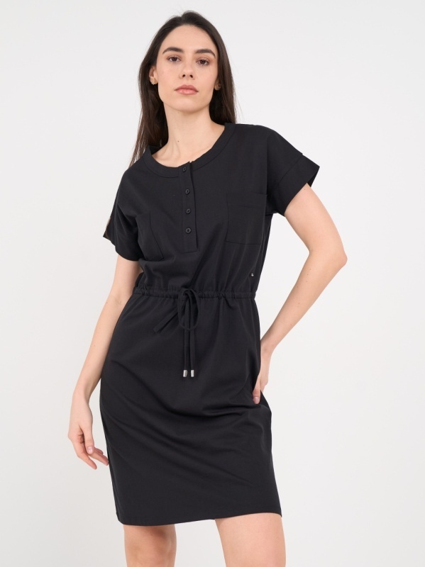 Timeout - Rochie dama de culoare uniforma cu nasturi - Img 4