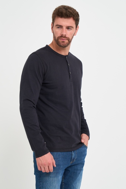Timeout - Tricou barbat cu maneca lunga de culoare uniforma cu nasturi - Img 6
