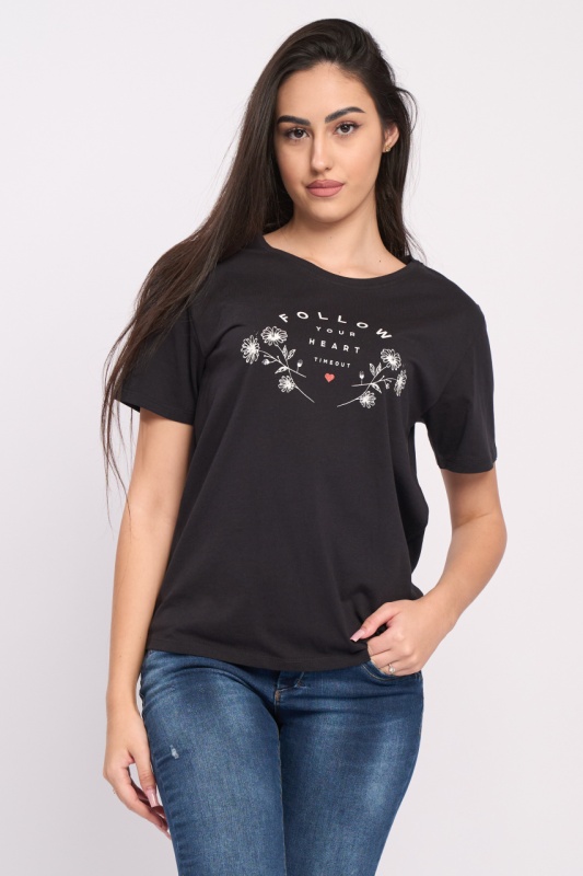 Timeout - Tricou dama cu imprimeu detalii text