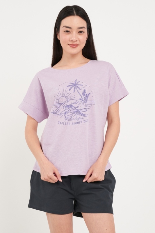 Timeout - Tricou dama de culoare uniforma cu imprimeu grafic - Img 6