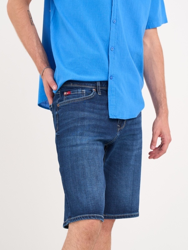 Lee Cooper - Bermude barbat din denim de culoare inchisa - Img 2